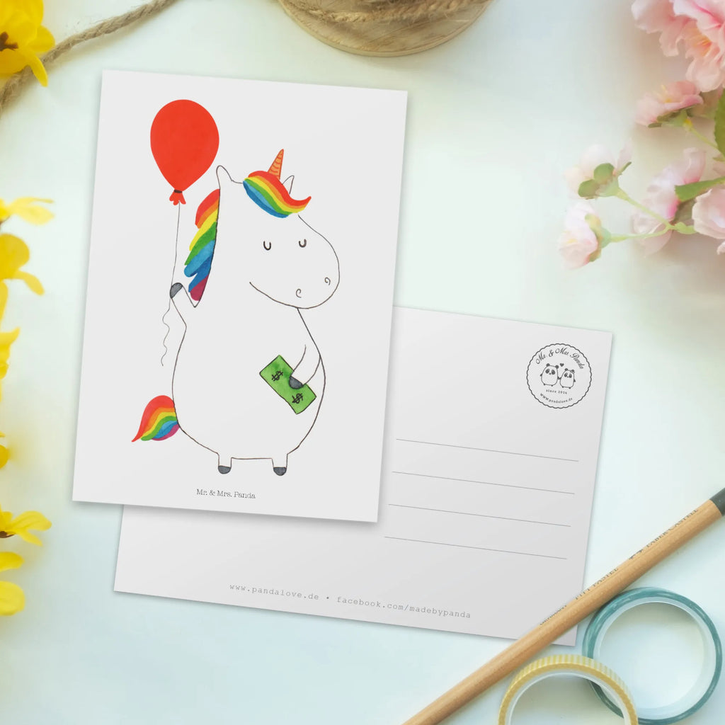 Postkarte Einhorn Luftballon bildkarte, einzelkarte, Grußkarte, Motivkarte, Ansichtskarten, spruchkarte, Designkarte, Ansichtskarte, Postkarte, Kunstkarten, kunstkarte, Fotokarte, Postkarten, Unicorn, Einhorn, Einhörner, Einhorn Deko, Luftballon, Geld, Freundin, Lebenslust, Geschenk, Freude