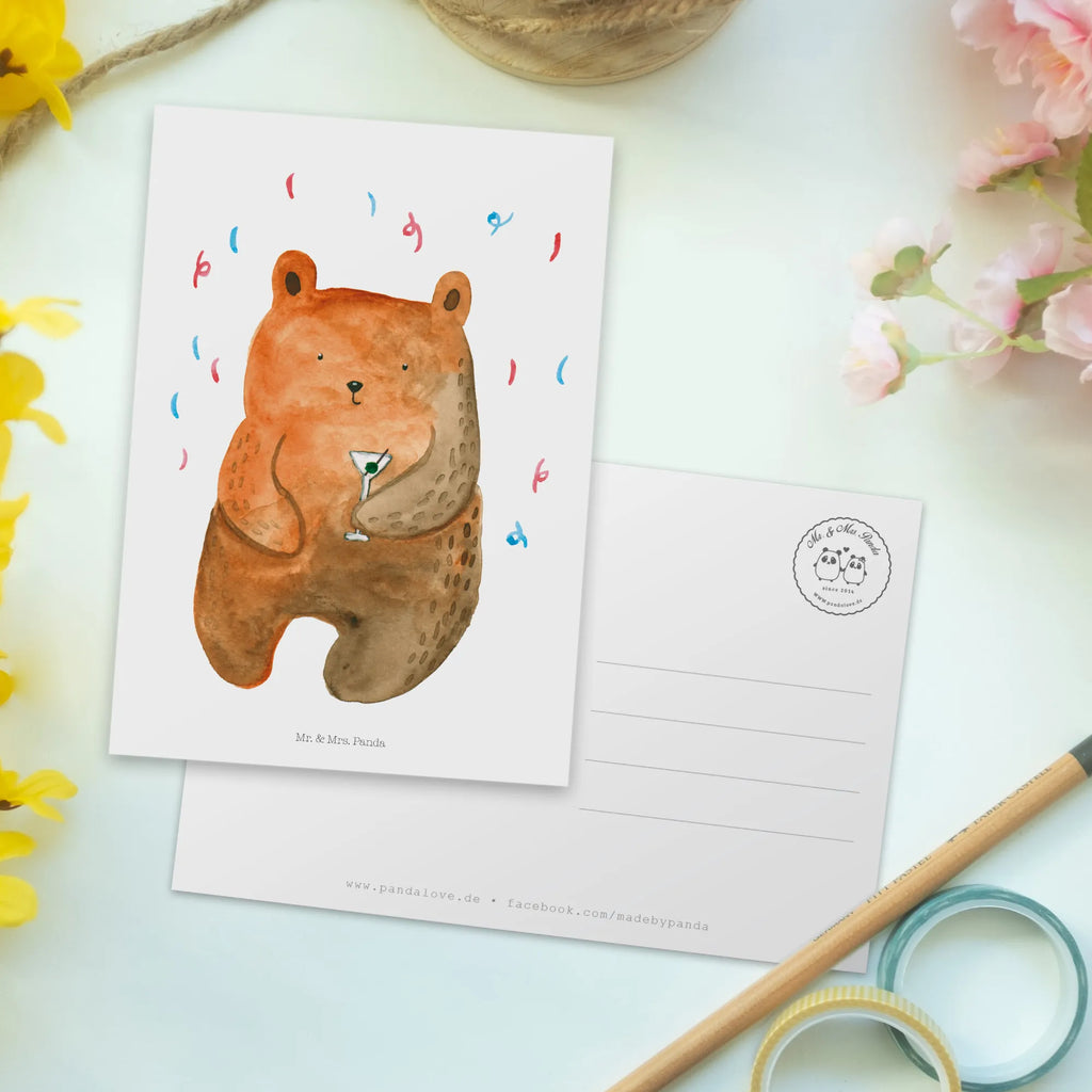 Postcard bear party kunstkarte, Postkarten, Designkarte, spruchkarte, bildkarte, Fotokarte, Motivkarte, Ansichtskarte, einzelkarte, Kunstkarten, Postkarte, Ansichtskarten, Grußkarte, Teddy, Teddybär, Bär, Lustig, Party, Mitbringsel, Abfeiern, Geburtstag, Gute Laune, Geburtstagsgeschenk, Feiern, Geschenk