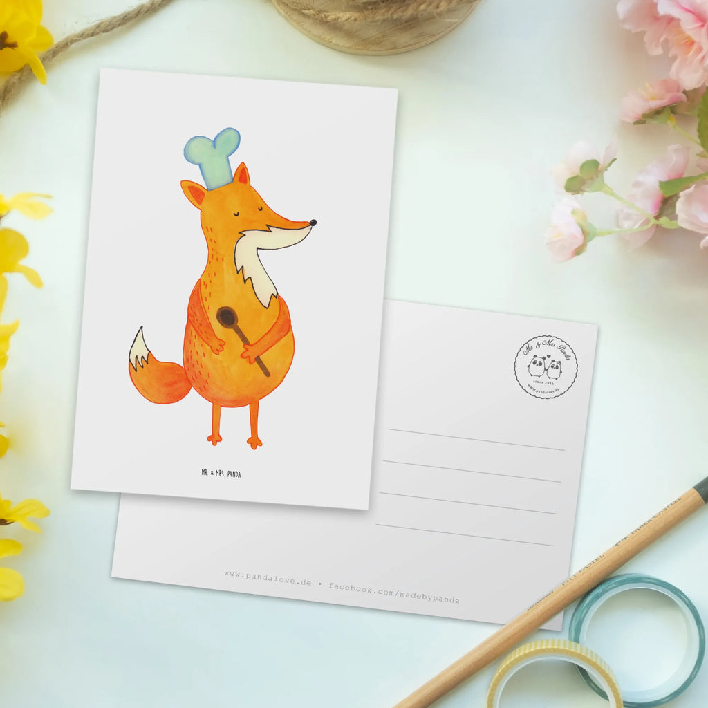Postcard Fox A cook Postcard, postcards, invitation card, gift card, letter, card, gift, paper, invitation, fox, foxes, forest wildlife, clever as a fox, animal lover, Fox, Cook gift, Kitchen slogan, Kitchen decoration, Chefs, Baker, Party slogan, Slogan funny, funny