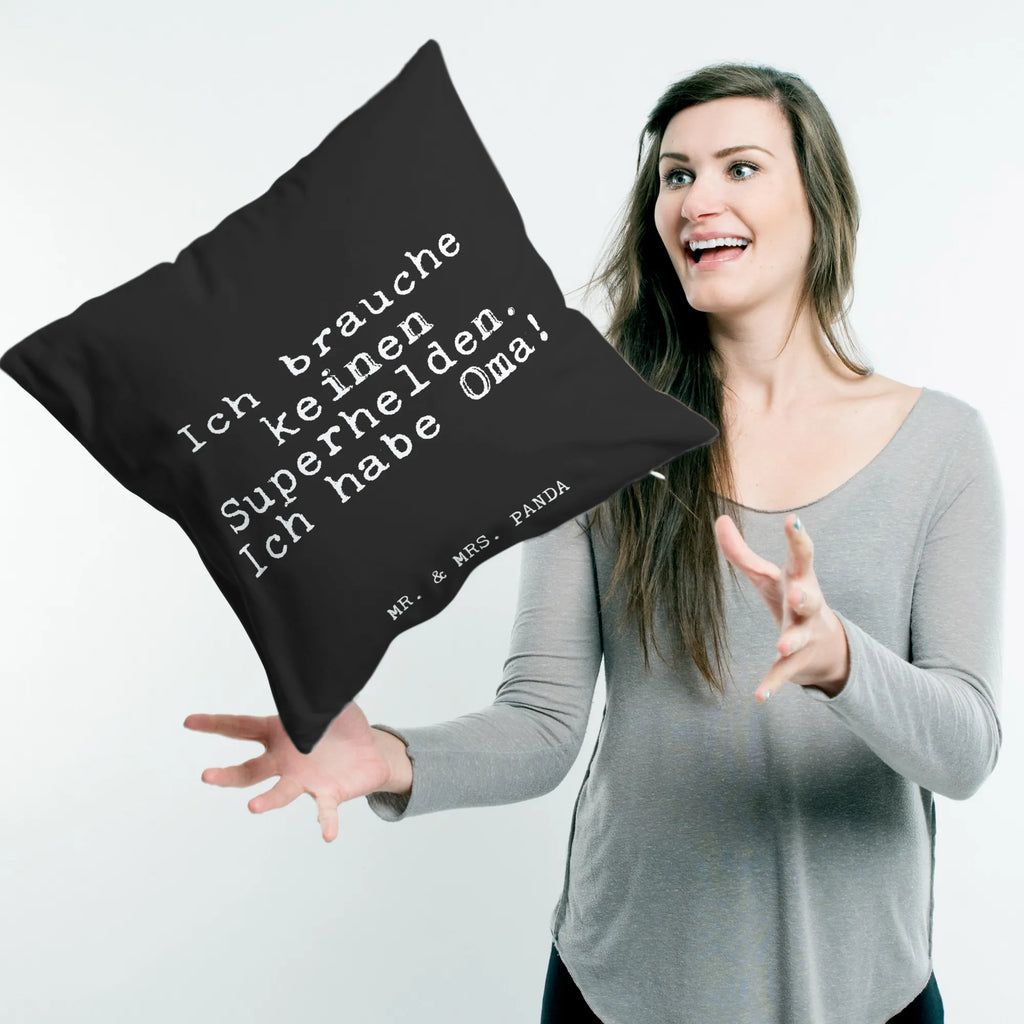 Cushion Ich brauche keinen Superhelden.... bed, bedroom, fluffy, pillows, pad, pillow case, Pillow, 40x40, sofa, settee, soft, cushion, 40 x 40, couch, saying, sayings, funny, wisdom, quotes, Glizzer Spell Proverbs Wisdom Quotes Funny Wisdom Words