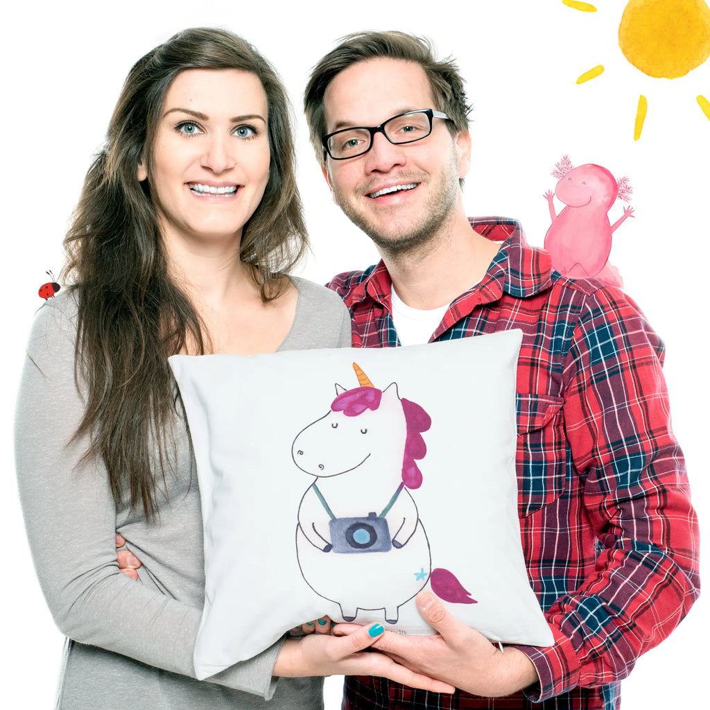 Cushion unicorn photographer 40 x 40, couch, Pillow, fluffy, pillows, bedroom, 40x40, bed, sofa, settee, soft, pad, cushion, pillow case, unicorn, unicorns, Photography, Traveler gift, Holiday, Camera, Unicorn, Photographer gift, Tourist, Traveling, Photographer