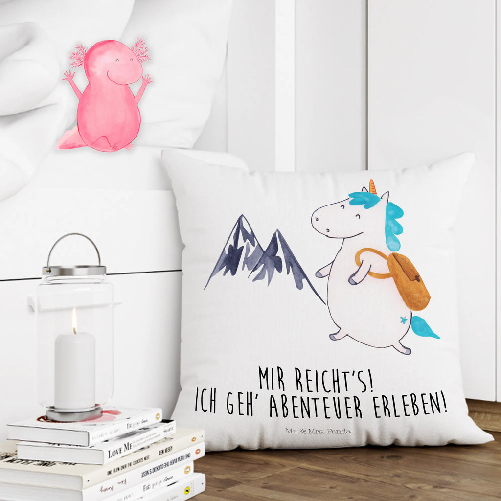 Cushion unicorn climber pillows, cushion, pad, 40x40, 40 x 40, sofa, soft, bed, couch, Pillow, settee, bedroom, pillow case, fluffy, unicorn, unicorns, mountains, adventurer, adventure, vacation, english, world traveler, travel, Einhorn, explorer, world trip, mountaineer