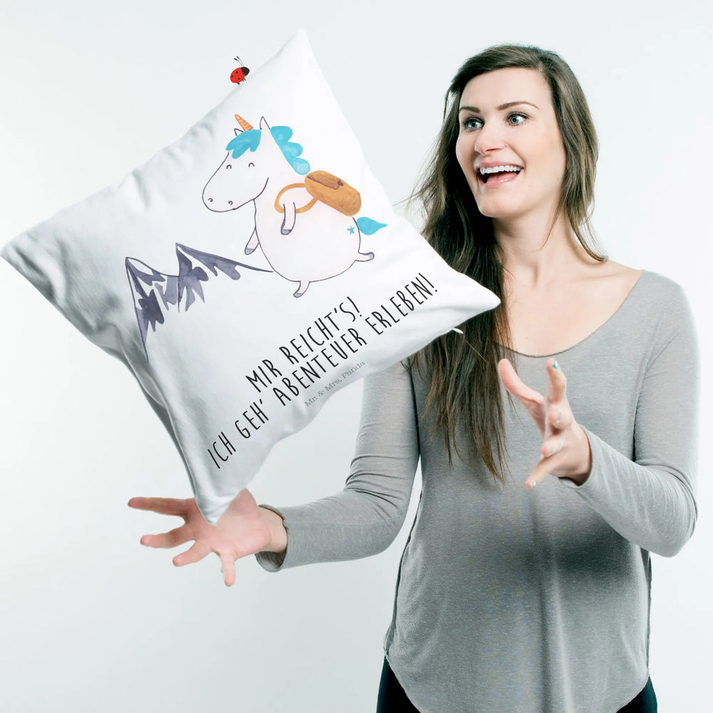 Cushion unicorn climber pillows, cushion, pad, 40x40, 40 x 40, sofa, soft, bed, couch, Pillow, settee, bedroom, pillow case, fluffy, unicorn, unicorns, mountains, adventurer, adventure, vacation, english, world traveler, travel, Einhorn, explorer, world trip, mountaineer