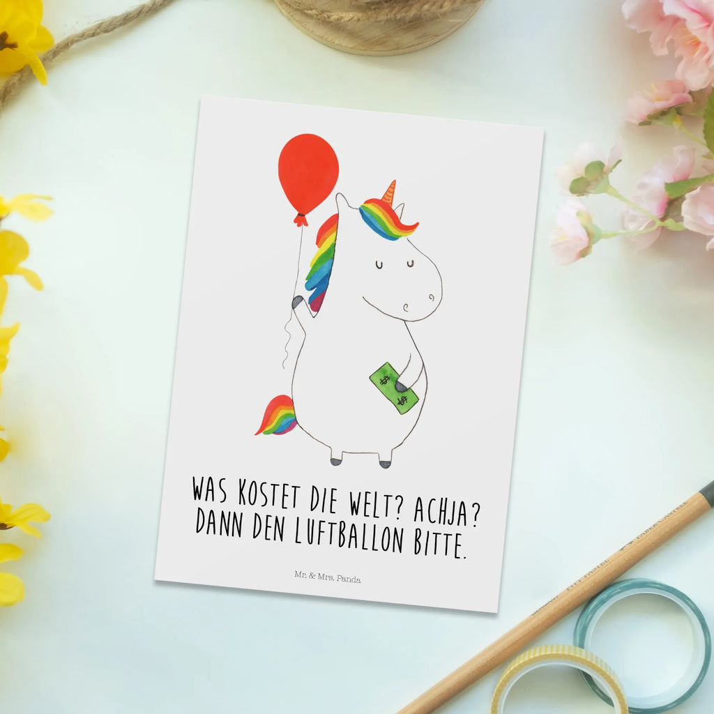 Postkarte Einhorn Luftballon bildkarte, einzelkarte, Grußkarte, Motivkarte, Ansichtskarten, spruchkarte, Designkarte, Ansichtskarte, Postkarte, Kunstkarten, kunstkarte, Fotokarte, Postkarten, Unicorn, Einhorn, Einhörner, Einhorn Deko, Luftballon, Geld, Freundin, Lebenslust, Geschenk, Freude