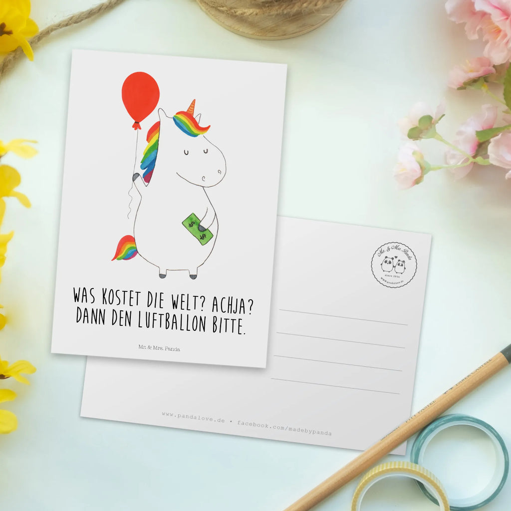 Postkarte Einhorn Luftballon bildkarte, einzelkarte, Grußkarte, Motivkarte, Ansichtskarten, spruchkarte, Designkarte, Ansichtskarte, Postkarte, Kunstkarten, kunstkarte, Fotokarte, Postkarten, Unicorn, Einhorn, Einhörner, Einhorn Deko, Luftballon, Geld, Freundin, Lebenslust, Geschenk, Freude