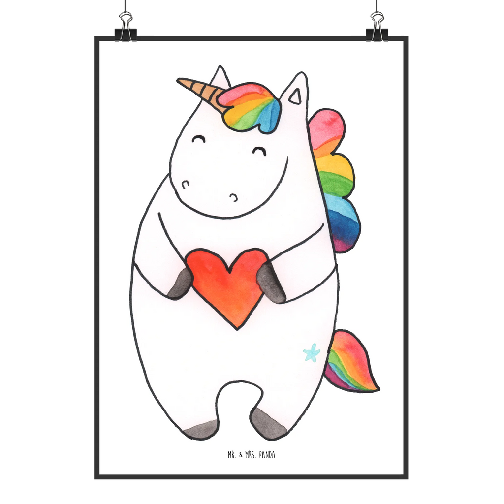 Poster unicorn Heart Poster, Wanddeko Bild, Küchenposter, Posterdruck, Raumdekoration, Mr. & Mrs. Panda Poster, Kinderposter, Wanddekoration, Wanddeko, Wandposter, Kunstdruck, Bild, Handgemaltes Poster, Designposter, Einhorn, Einhörner, Einhorn Deko, Unicorn, schlimm, witzig, böse, bunt, anders, Herz, lustig, Freundin