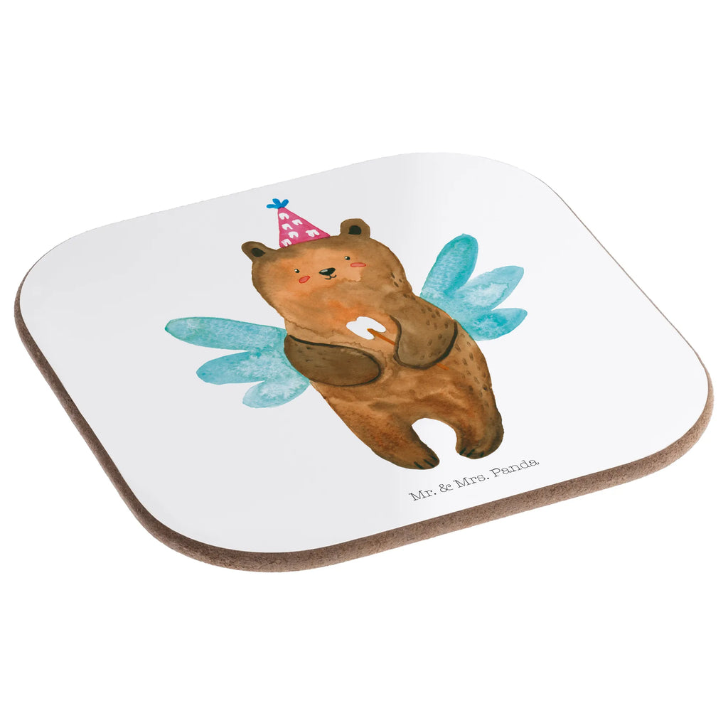 Square coaster bear tooth fairy breakfast, glass coasters, party, gifts, presents, Coasters, gift, bear, teddy, teddy bear, cuddly toy, first tooth, fairy, Tooth fairy, milk tooth