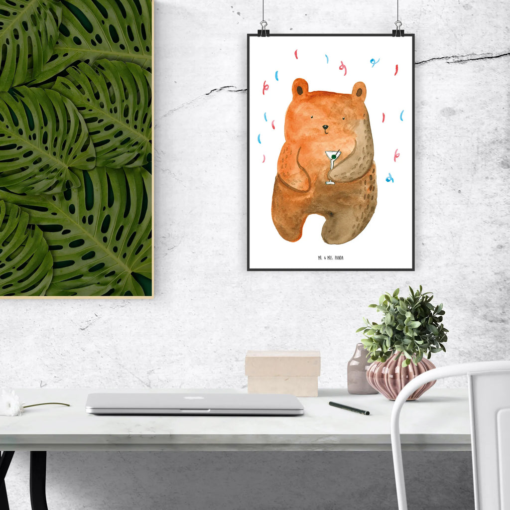Poster Bär Party Handgemaltes Poster, Küchenposter, Wanddeko Bild, Poster, Bild, Posterdruck, Kinderposter, Raumdekoration, Wanddeko, Designposter, Wandposter, Wanddekoration, Mr. & Mrs. Panda Poster, Kunstdruck, Bär, Teddy, Teddybär, Lustig, Party, Geschenk, Geburtstagsgeschenk, Feiern, Geburtstag, Abfeiern, Mitbringsel, Gute Laune