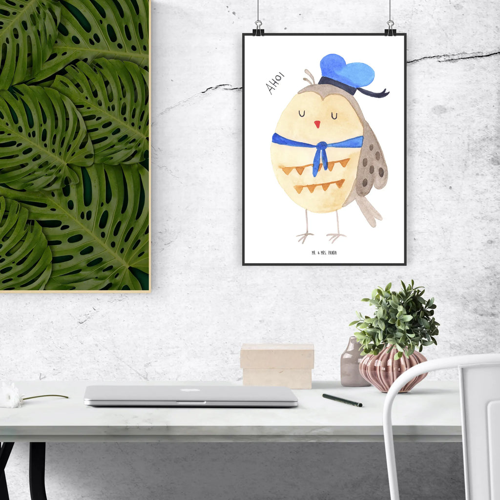 Poster Eule Matrose Wanddeko Bild, Wandschmuck, wanddeko, Poster, Bild für Wand, wandkunst, grafikposter, Wandbild, Posterdruck, kunstposter, Wanddekoration, Wandposter, Designposter, Deko Bild, Plakat, kunst für die wand, Mr. & Mrs. Panda Poster, wanddruck, Kunstdruck, kunstdruck poster, drucke, Bild, Eule, Freundin, Seefahrer, Owl, Matrose, Heimathafen, Ehe, Wortspiel Lustig, Eule Spruch, Hochzeitstag Geschenk, Eule Deko