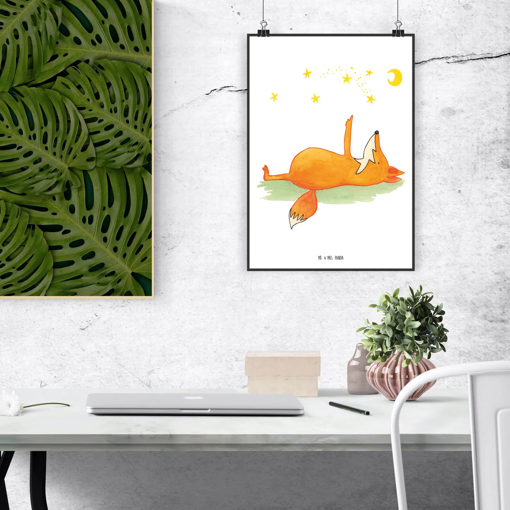 Poster Fox Stars Wanddekoration, Kunstdruck, Wandposter, Bild, Wanddeko, Küchenposter, Wanddeko Bild, Designposter, Raumdekoration, Poster, Posterdruck, Mr. & Mrs. Panda Poster, Kinderposter, Handgemaltes Poster, Fuchs, Romantik, Füchse, Spruch positiv, Always Look on the Bright Side of Life, tröstende Worte, Spruch schön
