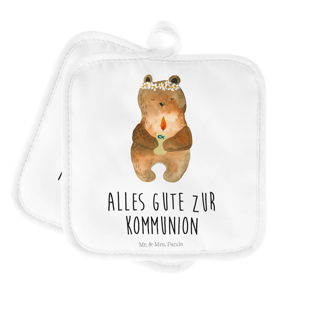 2er Set Topflappen  Bär Kommunion Topfhandschuhe, Topflappenset, Topflappen 2er Set, Topflappen Set, 2er Set Topflappen, Topflappen, Topfuntersetzer, topfhalter, Bär, Teddy, Teddybär, Taufkerze, Kommunion, Gottes Segen, Katholisch