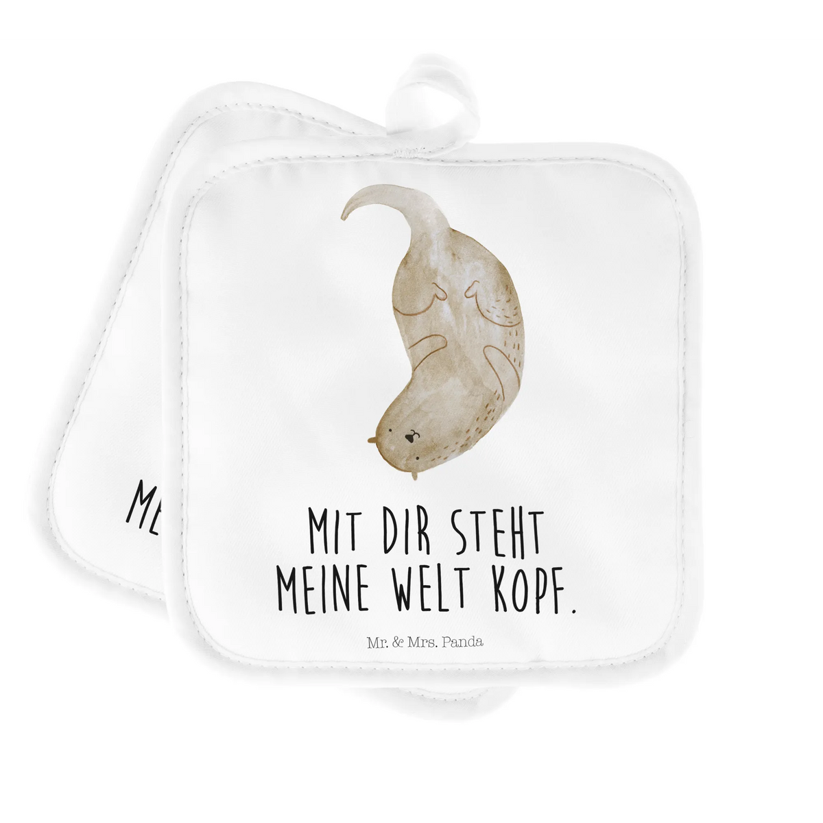 2er Set Topflappen  Otter Kopfüber Ofenlappen, Topflappen 2er Set, Topfuntersetzer, Doppel Topflappen, Topflappenset, Topflappen, topfhalter, Zwei Topflappen, Topflappen Set, 2er Set Topflappen, Topflappen im Doppelpack, Kochlappen, Otter, Seeotter, Fischotter, Otter Seeotter See Otter