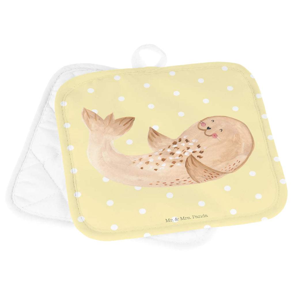 2er Set Topflappen  Robbe Liegen topfhalter, 2er Set Topflappen, Topflappenset, Topfuntersetzer, Topflappen Set, Topflappen 2er Set, Topflappen, Topfhandschuhe, Gute Laune, Tiermotive, Tiere, Lustige Sprüche, Robbe, Freude, Lachen, Ostsee, Strand, Nordsee, Seehund, Robben, Meerestier