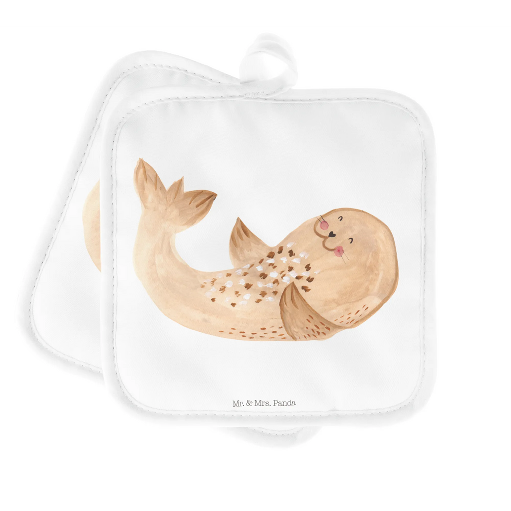 2er Set Topflappen  Robbe Liegen topfhalter, 2er Set Topflappen, Topflappenset, Topfuntersetzer, Topflappen Set, Topflappen 2er Set, Topflappen, Topfhandschuhe, Gute Laune, Tiermotive, Tiere, Lustige Sprüche, Robbe, Freude, Lachen, Ostsee, Strand, Nordsee, Seehund, Robben, Meerestier