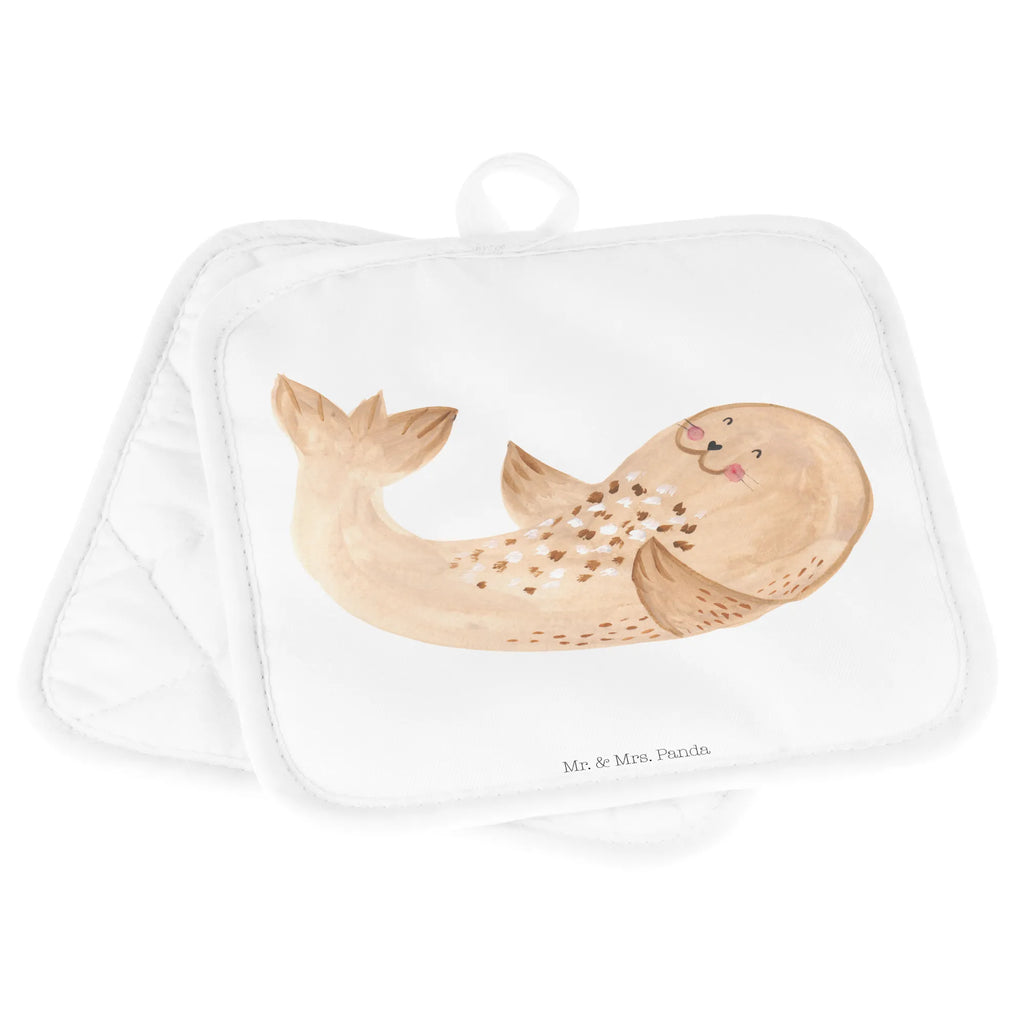 2er Set Topflappen  Robbe Liegen topfhalter, 2er Set Topflappen, Topflappenset, Topfuntersetzer, Topflappen Set, Topflappen 2er Set, Topflappen, Topfhandschuhe, Gute Laune, Tiermotive, Tiere, Lustige Sprüche, Robbe, Freude, Lachen, Ostsee, Strand, Nordsee, Seehund, Robben, Meerestier