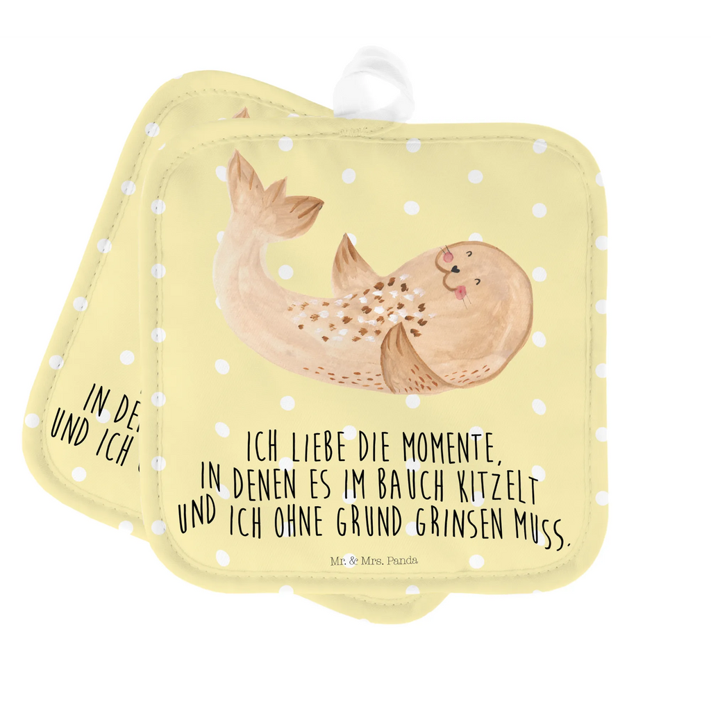 2er Set Topflappen  Robbe Liegen topfhalter, 2er Set Topflappen, Topflappenset, Topfuntersetzer, Topflappen Set, Topflappen 2er Set, Topflappen, Topfhandschuhe, Gute Laune, Tiermotive, Tiere, Lustige Sprüche, Robbe, Freude, Lachen, Ostsee, Strand, Nordsee, Seehund, Robben, Meerestier