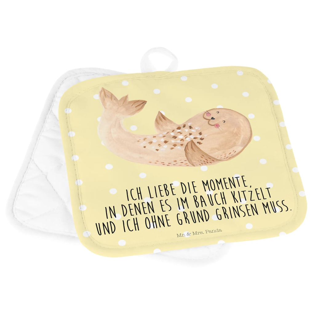 2er Set Topflappen  Robbe Liegen topfhalter, 2er Set Topflappen, Topflappenset, Topfuntersetzer, Topflappen Set, Topflappen 2er Set, Topflappen, Topfhandschuhe, Gute Laune, Tiermotive, Tiere, Lustige Sprüche, Robbe, Freude, Lachen, Ostsee, Strand, Nordsee, Seehund, Robben, Meerestier