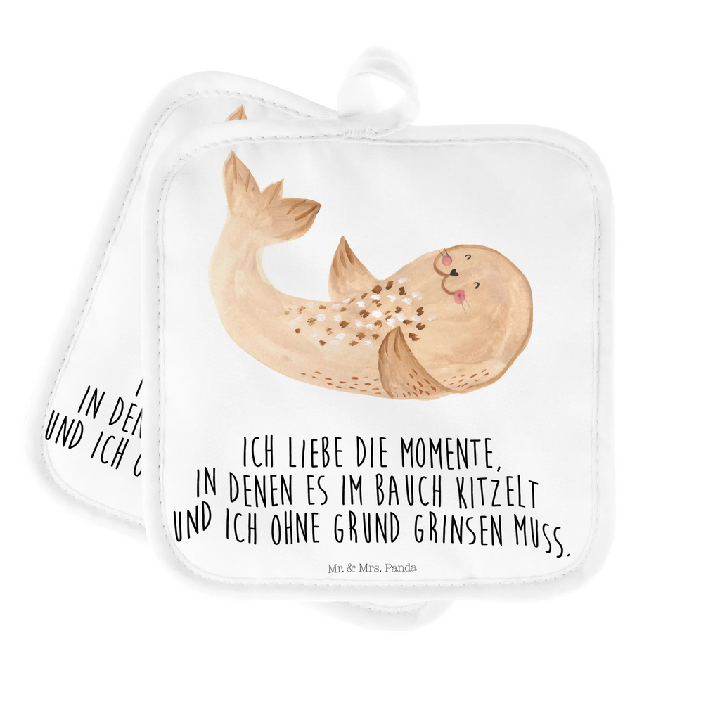 2er Set Topflappen  Robbe Liegen topfhalter, 2er Set Topflappen, Topflappenset, Topfuntersetzer, Topflappen Set, Topflappen 2er Set, Topflappen, Topfhandschuhe, Gute Laune, Tiermotive, Tiere, Lustige Sprüche, Robbe, Freude, Lachen, Ostsee, Strand, Nordsee, Seehund, Robben, Meerestier