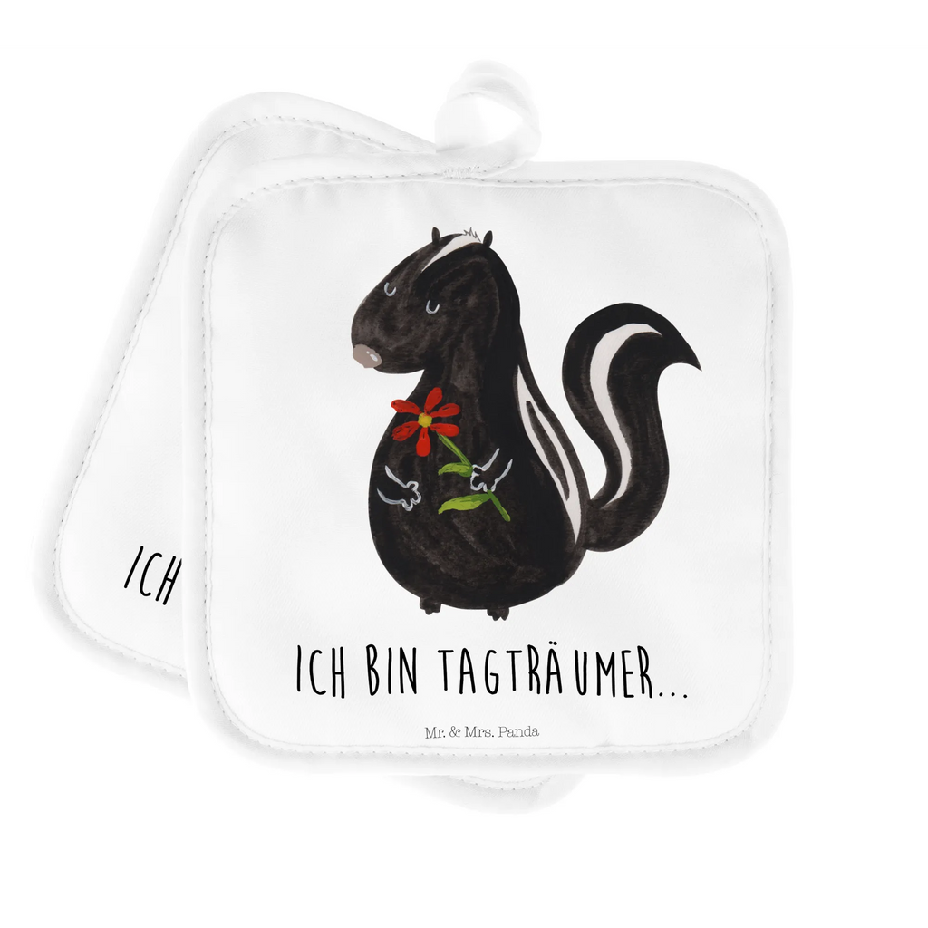 2er Set Topflappen  Stinktier Blume Ofenhandschuh, Topflappen, Topflappen 2er Set, Topflappenset, Topflappen mit Spruch, Ofenhandschuhe, Topflappen Set, Topfhandschuh, Topfuntersetzer, Topfhandschuhe, Topflappen lustig, Schöne Topflappen, Stinktier, Skunk, Stinker, Dreams, Tagträumer, Wildtier, verträumt, Stinki, Raubtier, Träume