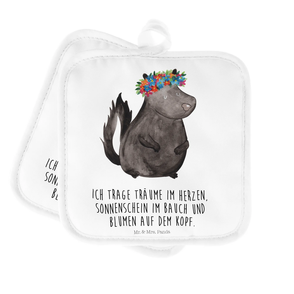 2er Set Topflappen  Stinktier Blumenmaedchen Ofenhandschuhe, Ofenhandschuh, Topflappenset, Topfhandschuhe, Topflappen lustig, Topflappen Set, Topflappen mit Spruch, Schöne Topflappen, Topfhandschuh, Topfuntersetzer, Topflappen 2er Set, Topflappen, Stinktier, Skunk, Wildtier, Raubtier, Stinki, Namaste, Yoga, Stinker