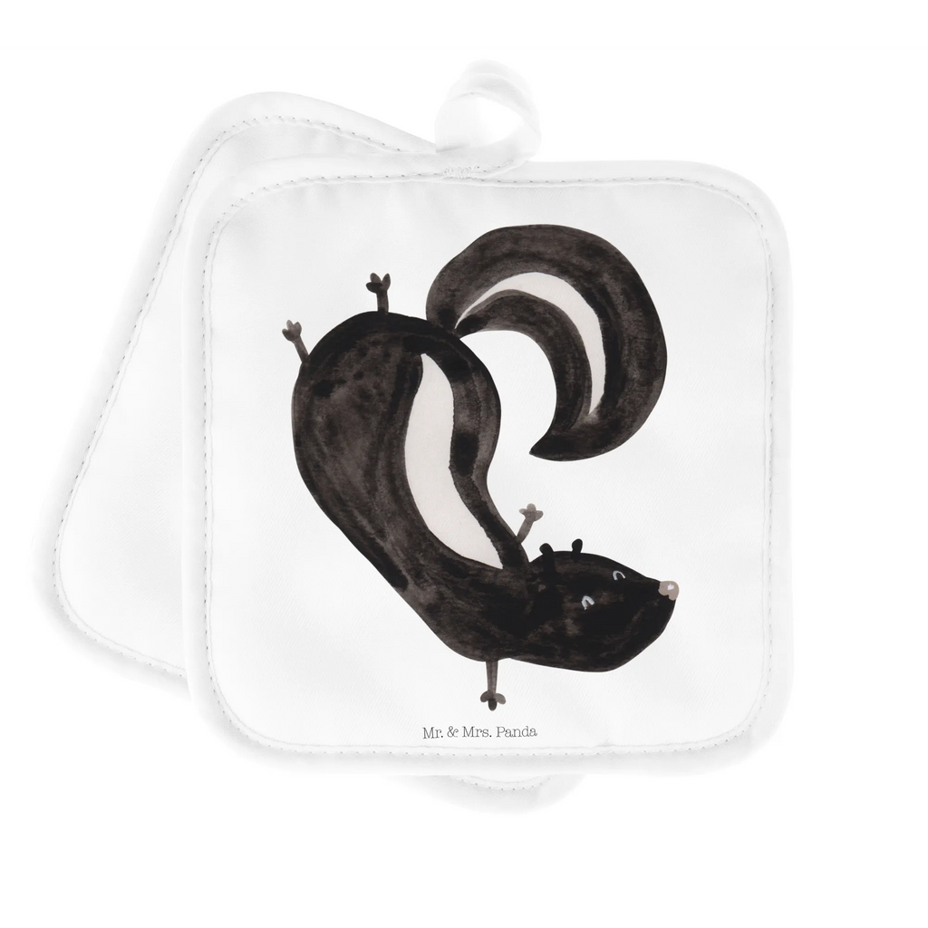 Pot holder skunk handstand Topflappen 2er Set, Topfhandschuhe, 2er Set Topflappen, Topflappen Set, Topfuntersetzer, Topflappen, Topflappenset, topfhalter, Stinktier, Skunk, Verpielt, Raubtier, Stinker, Stinki, Kind, Wildtier, Spielplatz