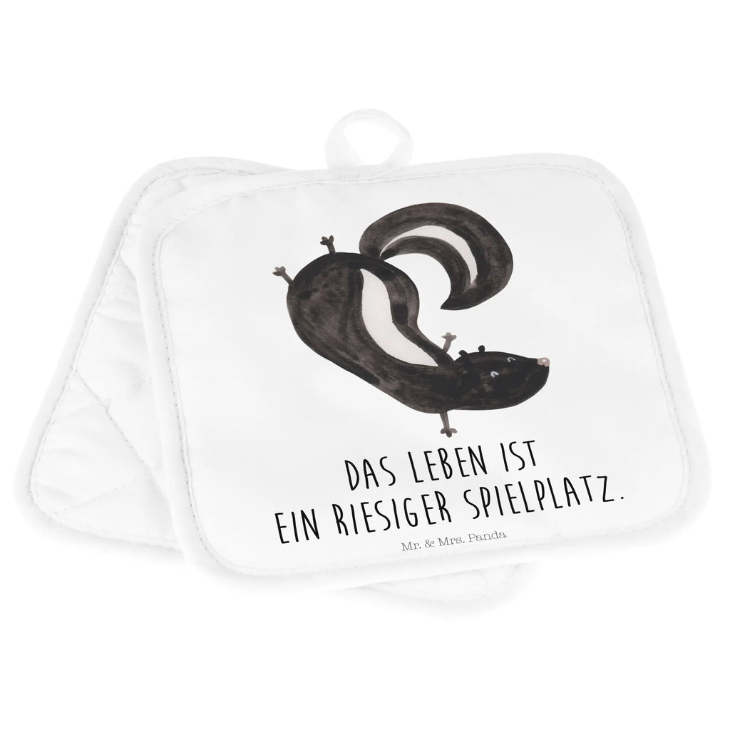 Pot holder skunk handstand Topflappen 2er Set, Topfhandschuhe, 2er Set Topflappen, Topflappen Set, Topfuntersetzer, Topflappen, Topflappenset, topfhalter, Stinktier, Skunk, Verpielt, Raubtier, Stinker, Stinki, Kind, Wildtier, Spielplatz