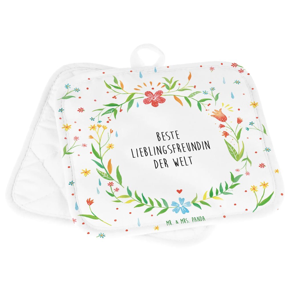 Pot holder Lieblingsfreundin cooking, kitchen, gloves, set, oven mitts, baking, oven cloth set, potholders, oven glove, flower love sea of flowers flower meadow