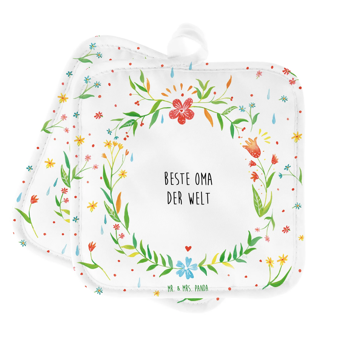 Pot holder Oma oven cloth set, oven glove, baking, cooking, kitchen, potholders, set, oven mitts, gloves, flower love sea of flowers flower meadow