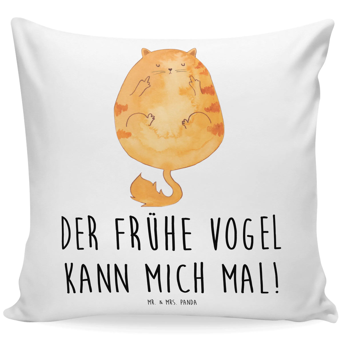 Cushion Cat Early riser 40 x 40, pillows, bed, 40x40, pad, settee, cushion, fluffy, pillow case, soft, Pillow, bedroom, couch, sofa, cat, tomcat, kitty, meow, kitten, housecat, mama cat, love cats, cat image, cat fan, cat lover, cat fancier, cat decoration, gift for cat lover, cat owner, funny cats, cat sayings, cat motto, funny cat gifts, fan merchandise, cat stuff, animal lover, early riser, coffee, cats, morning grumbler, The early bird can kiss my ass, pussy