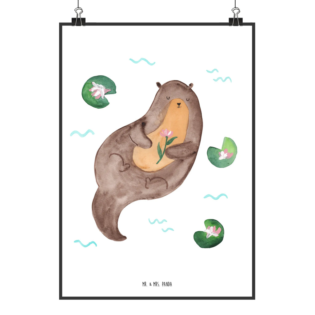 Poster otter Water Lily Kunstdruck, Wandposter, Kinderposter, Bild, Handgemaltes Poster, Wanddeko, Wanddeko Bild, Mr. & Mrs. Panda Poster, Raumdekoration, Posterdruck, Küchenposter, Designposter, Wanddekoration, Poster, Otter, Fischotter, Seeotter, Otter Seeotter See Otter
