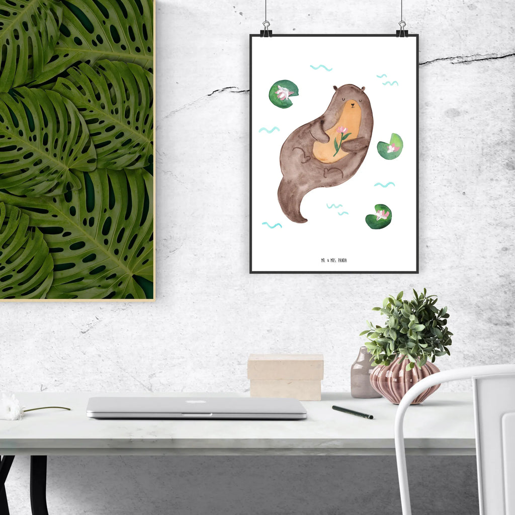 Poster otter Water Lily Kunstdruck, Wandposter, Kinderposter, Bild, Handgemaltes Poster, Wanddeko, Wanddeko Bild, Mr. & Mrs. Panda Poster, Raumdekoration, Posterdruck, Küchenposter, Designposter, Wanddekoration, Poster, Otter, Fischotter, Seeotter, Otter Seeotter See Otter