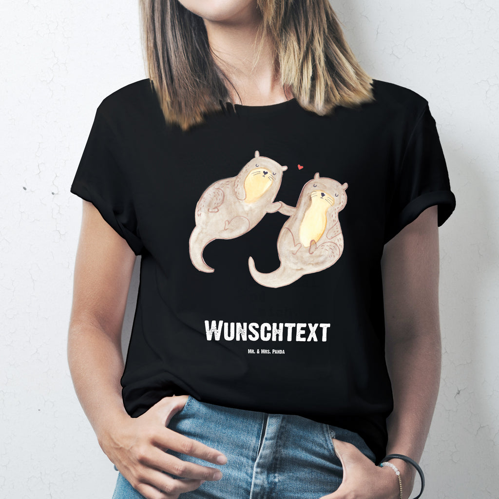 Personalisiertes T-Shirt Otter händchenhaltend T-Shirt Personalisiert, T-Shirt mit Namen, T-Shirt mit Aufruck, Männer, Frauen, Wunschtext, Bedrucken, Otter, Fischotter, Seeotter, Otter Seeotter See Otter