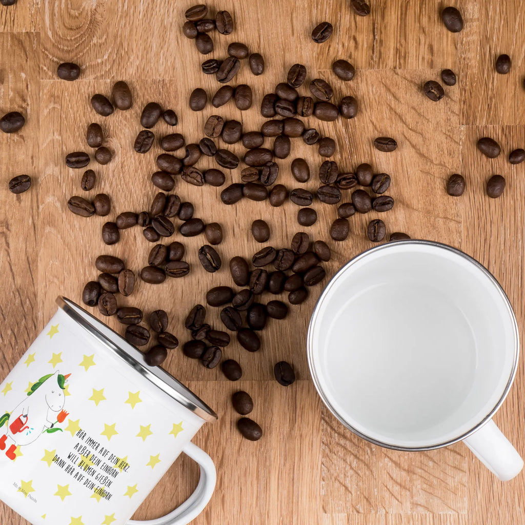 Kempingowy kubek emaliowany jednorożec ogrodnik Jednorożec, jednorożce, dekoracje jednorożca, jednorożec