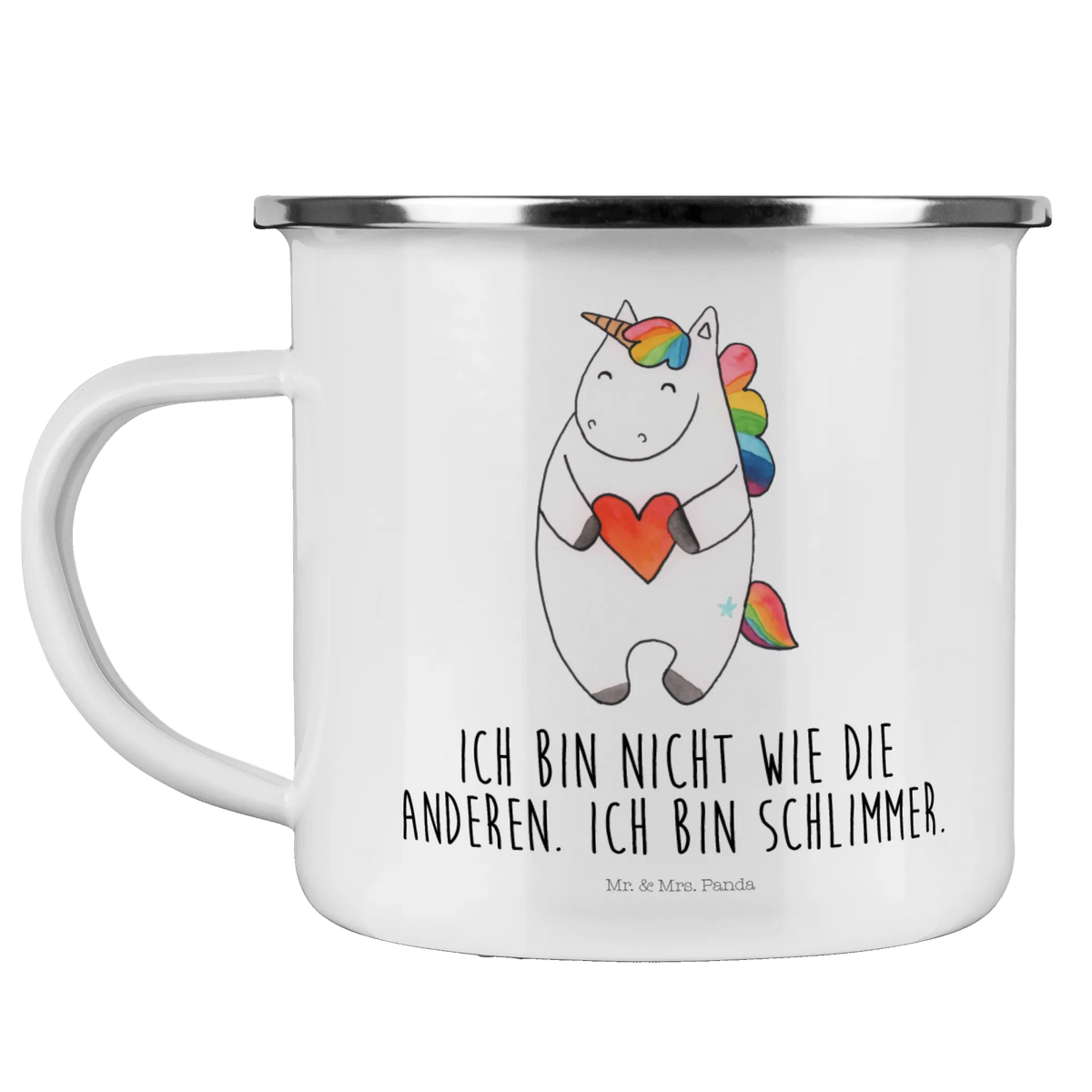 Kempingowy kubek emaliowany Jednorożec serce Campingtasse, reisetasse, emaillebecher, Haferl, wandertasse, metallbecher, Campingbecher, Teetasse, Tasse Emaille, Emailletasse, outdoortasse, Blechtasse, Reisebecher, wanderbecher, Kaffeepott, Teebecher, blechbecher, Motivtasse, Emaille Becher, Outdoor Becher, Outdoor Tasse, becher emaille, Emaille Tasse, Pott, Unicorn, Einhorn, Einhörner, Einhorn Deko, Schlimm, böse, Witzig, Herz, Bunt, Freundin, Anders, Lustig