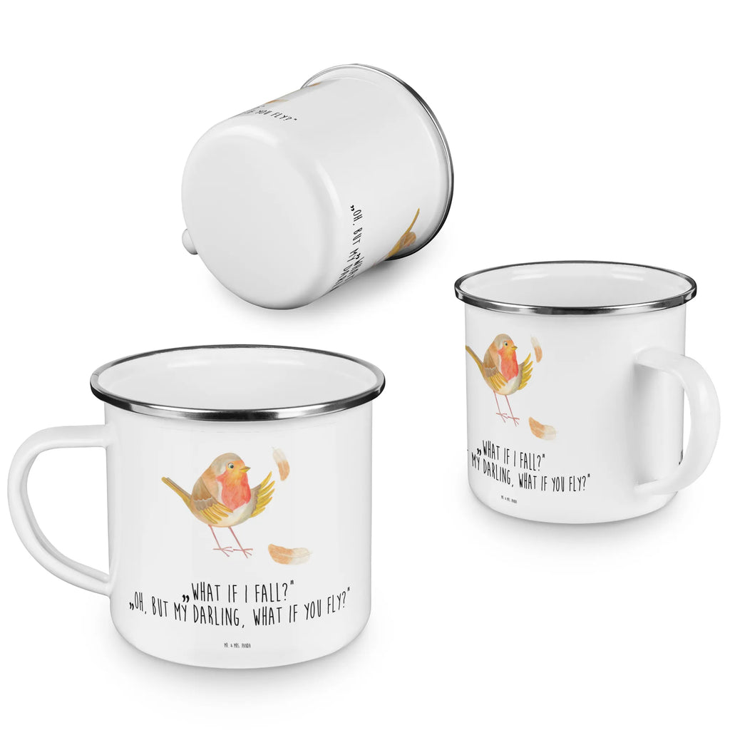 Kempingowy kubek emaliowany rudzik Pióra Motywy zwierzęce, dobra energia, zabawne powiedzonka, zwierzęta