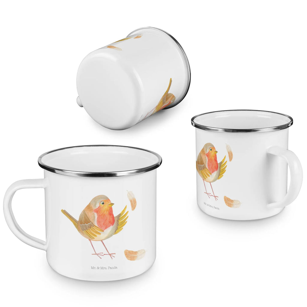 Kempingowy kubek emaliowany rudzik Pióra Motywy zwierzęce, dobra energia, zabawne powiedzonka, zwierzęta