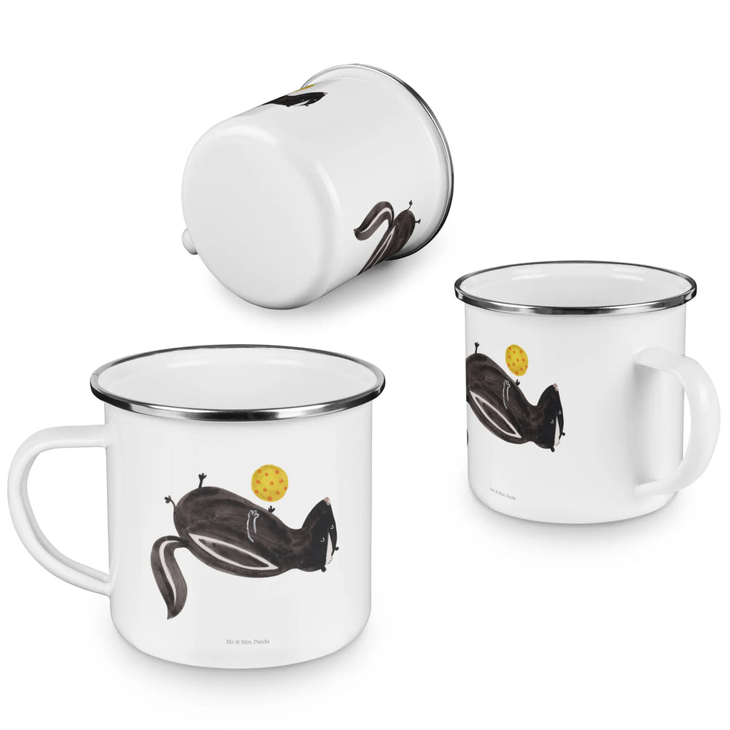 Enamel camping mug skunk ball metallbecher, Teetasse, wandertasse, Tasse, Tasse Emaille, Blechtasse, Kaffeebecher, Becher, emaillebecher, Metalltasse, becher emaille, Trinkbecher, blechbecher, Emailletasse, Teebecher, Pott, reisetasse, Kaffeetasse, Reisebecher, Emaille Tasse, wanderbecher, Campingbecher, Emaille Becher, Campingtasse, Stinktier, Skunk, Wildtier, Stinker, Weisheit, Verspielt, Stinki, Raubtier