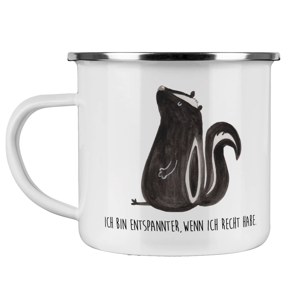 Camping Emaille Tasse Stinktier Sitzen wanderbecher, Kaffeepott, Emaille Becher, Teebecher, reisetasse, Teetasse, Blechtasse, becher emaille, wandertasse, Motivtasse, Emaille Tasse, Outdoor Becher, Campingbecher, Campingtasse, metallbecher, Pott, Emailletasse, Tasse Emaille, Outdoor Tasse, blechbecher, emaillebecher, Haferl, outdoortasse, Reisebecher, Stinktier, Skunk, Stinker, Raubtier, Besserwisser, Spruch, Wildtier, Recht, Büro, Stinki
