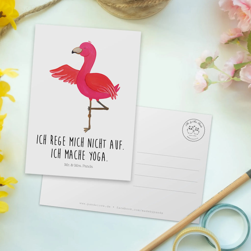 Postkarte Flamingo Yoga einzelkarte, Fotokarte, Postkarten, Kunstkarten, Designkarte, Postkarte, spruchkarte, Grußkarte, Motivkarte, bildkarte, Ansichtskarten, kunstkarte, Ansichtskarte, Flamingo, Aufregen, Yoga-Übung, Namaste, Vogel, Ärger, Achtsamkeit, Tiefenentspannung, Entspannung, Yoga