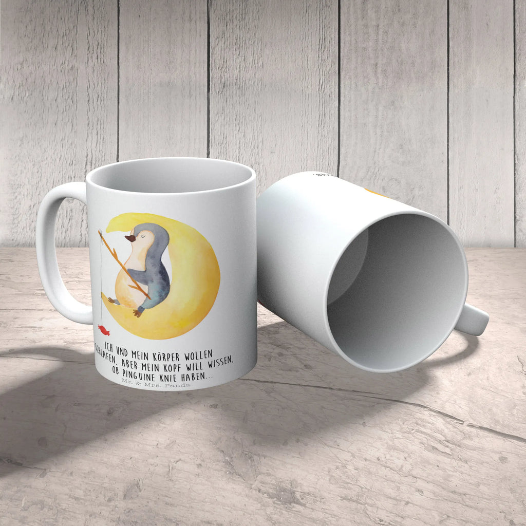 Kubek pingwin księżyc Keramiktasse, Geschenktasse, Tasse, Bürotasse, Teetasse, Tasse mit Zitaten, Tasse mit Motiven, Kaffeetasse, Porzellantasse, Pinguin, Schlafstörungen, Nachtruhe, Gästezimmer, Schlafzimmer, schlafen, Spruch, Pinguine, Einschlafen