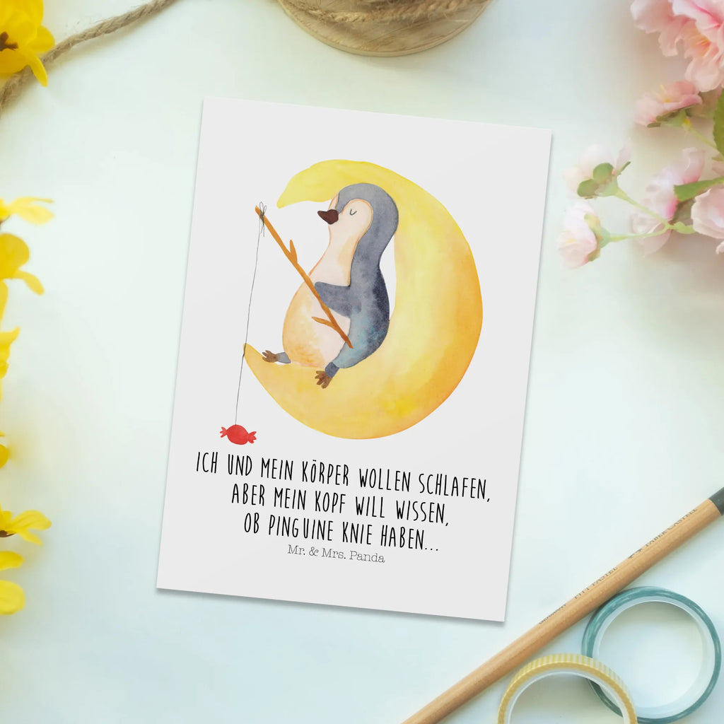 Postcard Penguin moon North Pole, Penguins, guest room, insomnia, penguins, bedroom, saying, night's rest, falling asleep, sleep