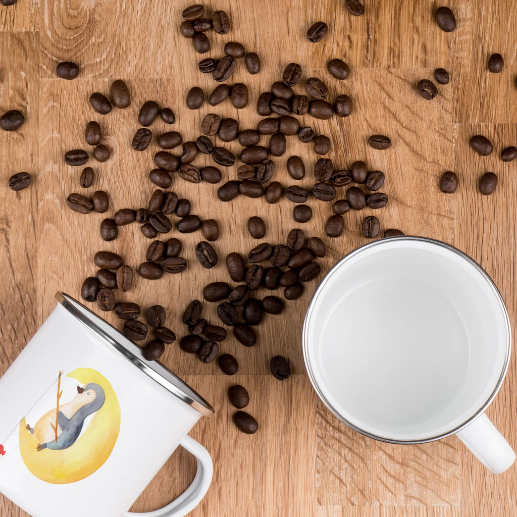 Kempingowy kubek emaliowany pingwin księżyc metallbecher, Emailletasse, Teetasse, reisetasse, Trinkbecher, Blechtasse, wandertasse, blechbecher, Emaille Becher, wanderbecher, becher emaille, Tasse, Emaille Tasse, Reisebecher, Tasse Emaille, Becher, Campingtasse, Campingbecher, Teebecher, emaillebecher, Kaffeebecher, Pott, Kaffeetasse, Metalltasse, Pinguin, Spruch, schlafen, Gästezimmer, Pinguine, Schlafstörungen, Einschlafen, Nachtruhe, Schlafzimmer