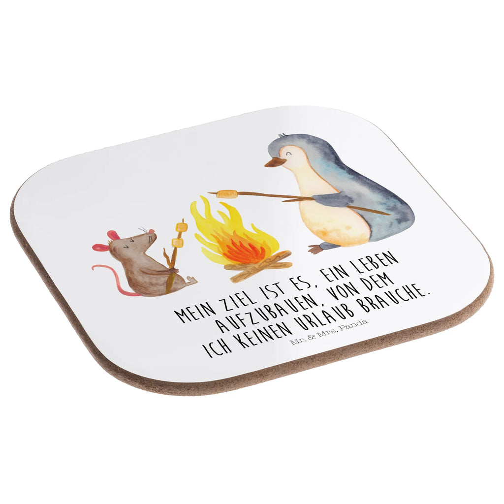 Square coaster Penguin campfire Coasters, presents, party, gifts, glass coasters, breakfast, gift, Penguin, North Pole, Winter, Penguins, life motivation, office, mouse, marshmallows, job, campfire, penguins, barbecue, new start, everyday office life, life, love, work, motivation, life motto, fire