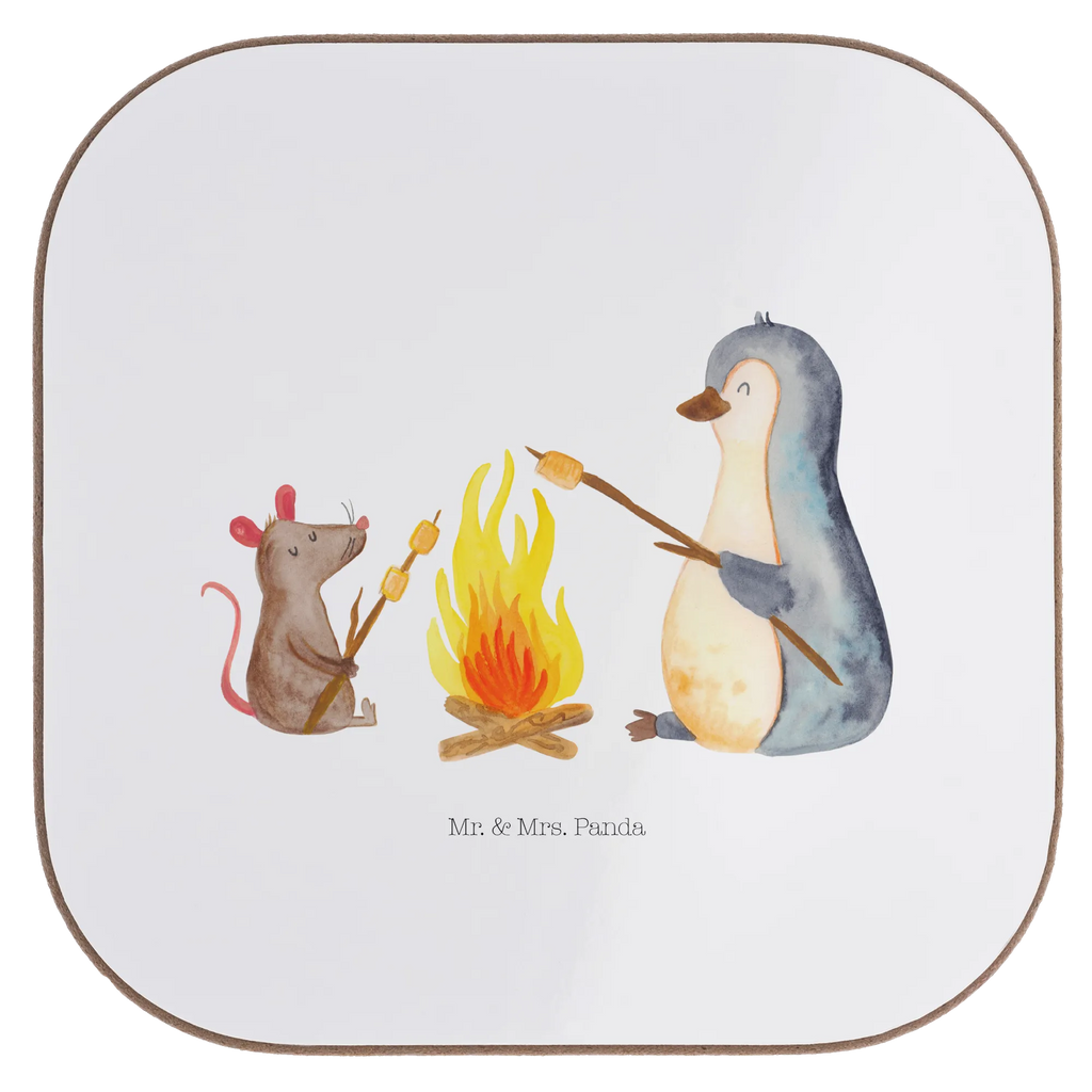 Square coaster Penguin campfire Coasters, presents, party, gifts, glass coasters, breakfast, gift, Penguin, North Pole, Winter, Penguins, life motivation, office, mouse, marshmallows, job, campfire, penguins, barbecue, new start, everyday office life, life, love, work, motivation, life motto, fire