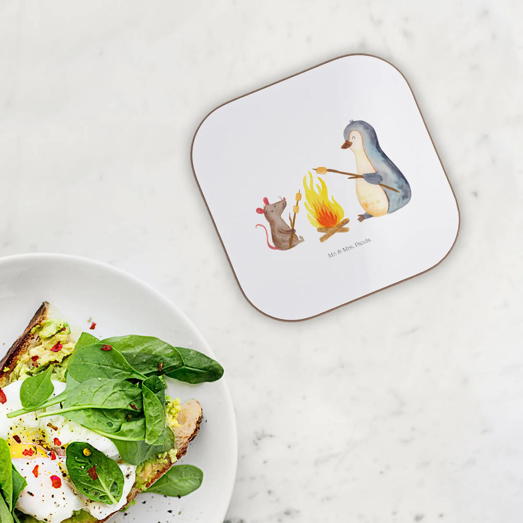 Square coaster Penguin campfire Coasters, presents, party, gifts, glass coasters, breakfast, gift, Penguin, North Pole, Winter, Penguins, life motivation, office, mouse, marshmallows, job, campfire, penguins, barbecue, new start, everyday office life, life, love, work, motivation, life motto, fire