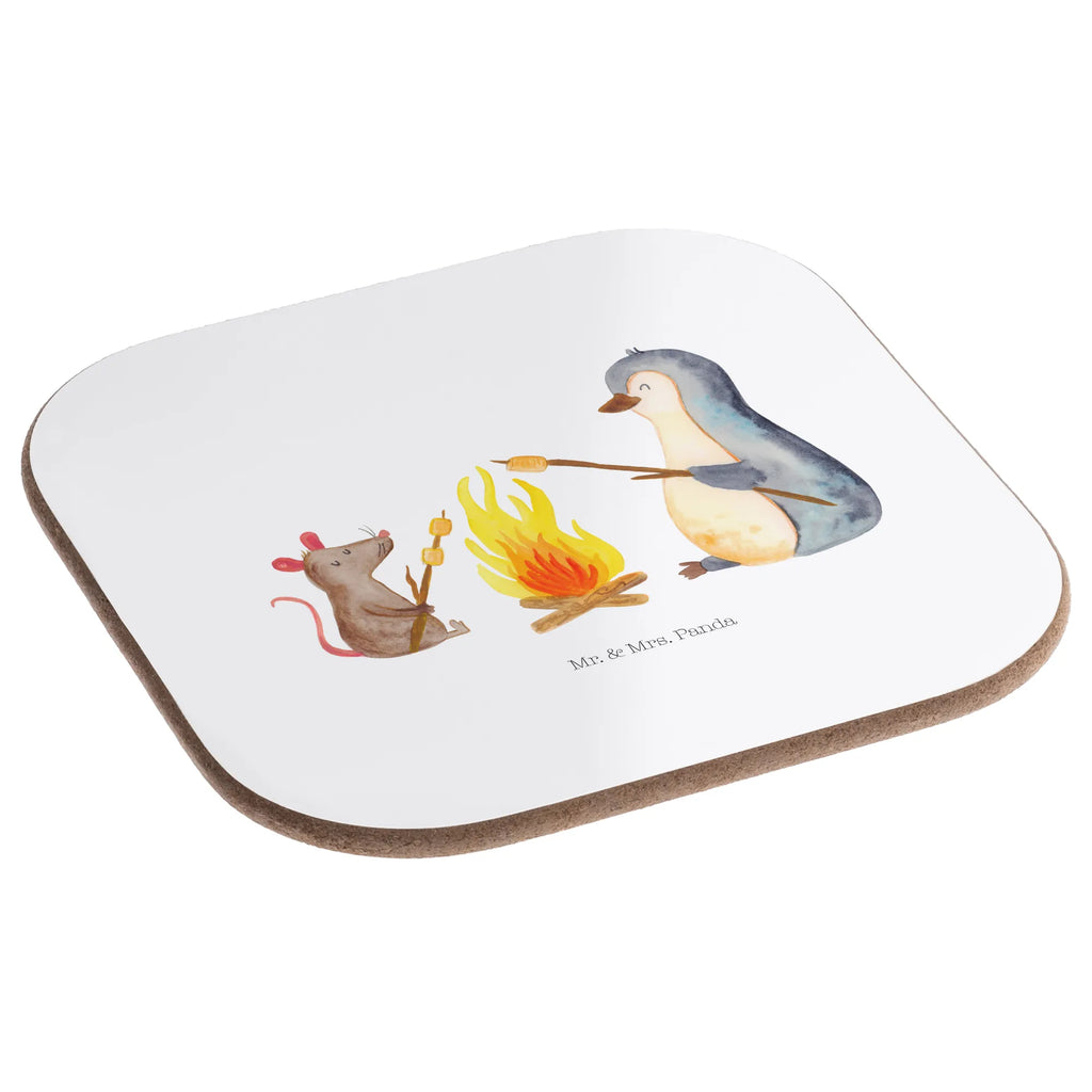 Square coaster Penguin campfire Coasters, presents, party, gifts, glass coasters, breakfast, gift, Penguin, North Pole, Winter, Penguins, life motivation, office, mouse, marshmallows, job, campfire, penguins, barbecue, new start, everyday office life, life, love, work, motivation, life motto, fire