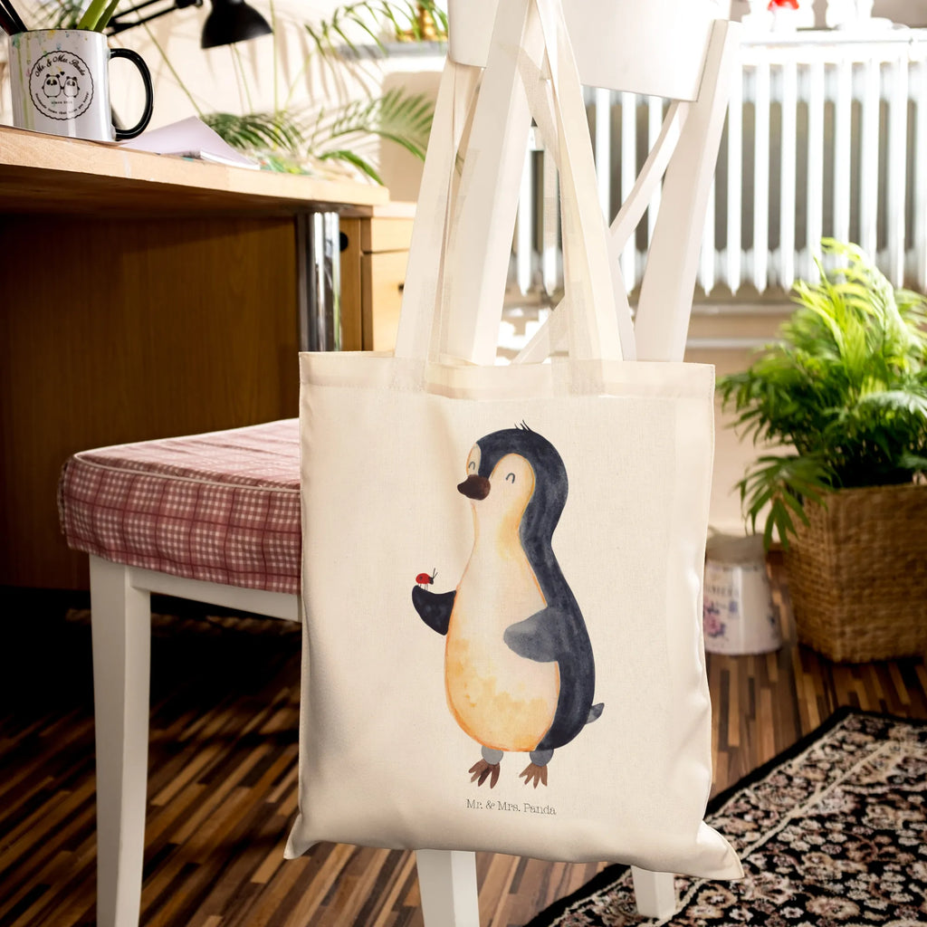 Tote bag Penguin ladybug Stoffbeutel, Badetasche, Strandtasche, Schultertasche, Shopper, Einkaufstasche, Umhängetasche, Beutel, Tragetasche, Einkaufstüte, Laptoptasche, Beuteltasche, Tasche, Stofftasche, Jutebeutel, Jutetasche, Pinguin, Lebensfreude, Liebe, Glück, Marienkäfer, Wunder, Pinguine, Freude