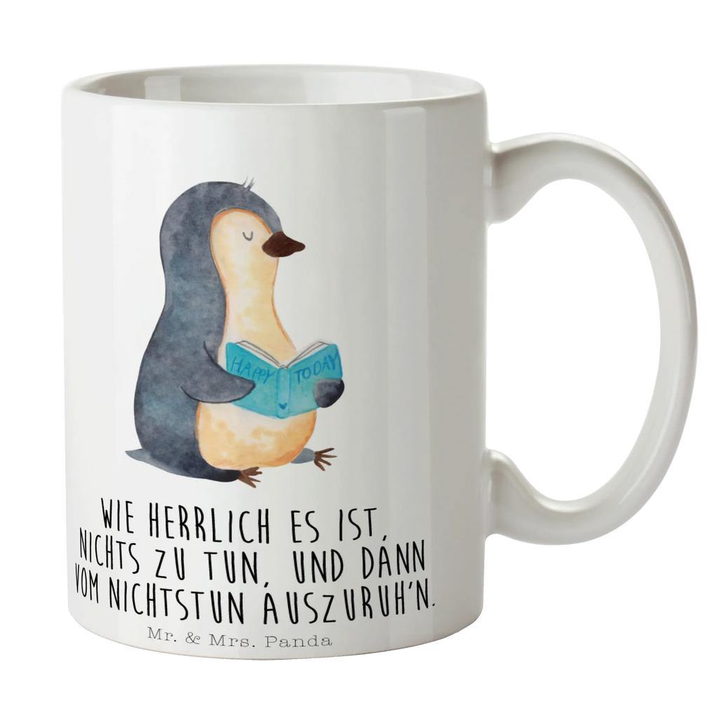 Tasse Pinguin Buch Teetasse, Porzellantasse, Keramiktasse, Geschenktasse, Tasse mit Zitaten, Kaffeetasse, Tasse, Bürotasse, Tasse mit Motiven, Pinguin, Bücherwurm, Lesen, Ferien, Freizeit, Nichtstun, Buch, Urlaub, Pinguine, Faulenzen