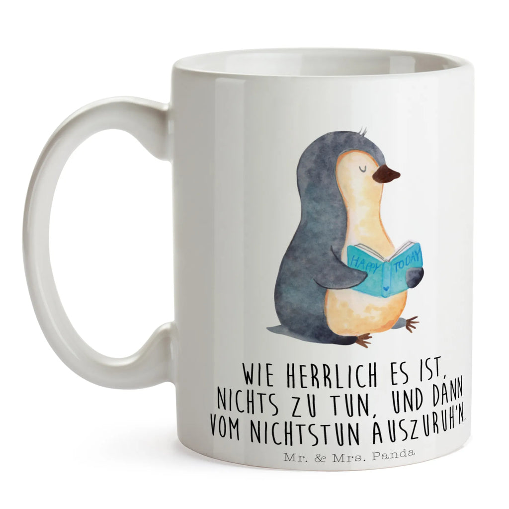 Tasse Pinguin Buch Teetasse, Porzellantasse, Keramiktasse, Geschenktasse, Tasse mit Zitaten, Kaffeetasse, Tasse, Bürotasse, Tasse mit Motiven, Pinguin, Bücherwurm, Lesen, Ferien, Freizeit, Nichtstun, Buch, Urlaub, Pinguine, Faulenzen
