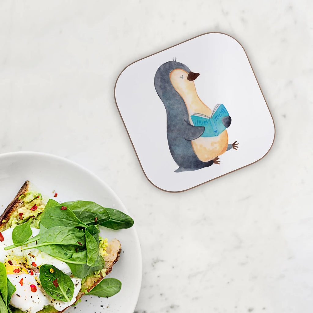 Square coaster Penguin A book Glasuntersetzer, Korkuntersetzer, Untersetzer Gläser, Tassen Untersetzer, Untersetzer, Bierdeckel, Getränkeuntersetzer, Holzuntersetzer, Untersetzer Holz, Untersetzer für Gläser, Untersetzer aus Holz, Untersetzer Design, Pinguin, Pinguine, Buch, Ferien, Lesen, Urlaub, Freizeit, Faulenzen, Bücherwurm, Nichtstun